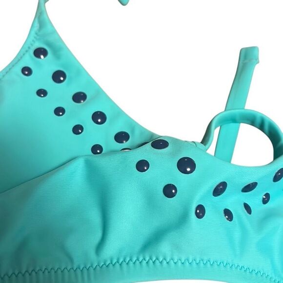 Aerie Bikini‎ Top & Bottom Set Blue Studded Tie Halter Swimsuit - Picture 7 of 8